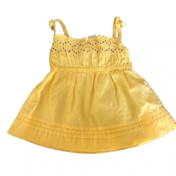 Janie And Jack Yellow Brown Dots Smocked Tie Tank Top Girls Size 12-18 Months - Picture 1 of 6